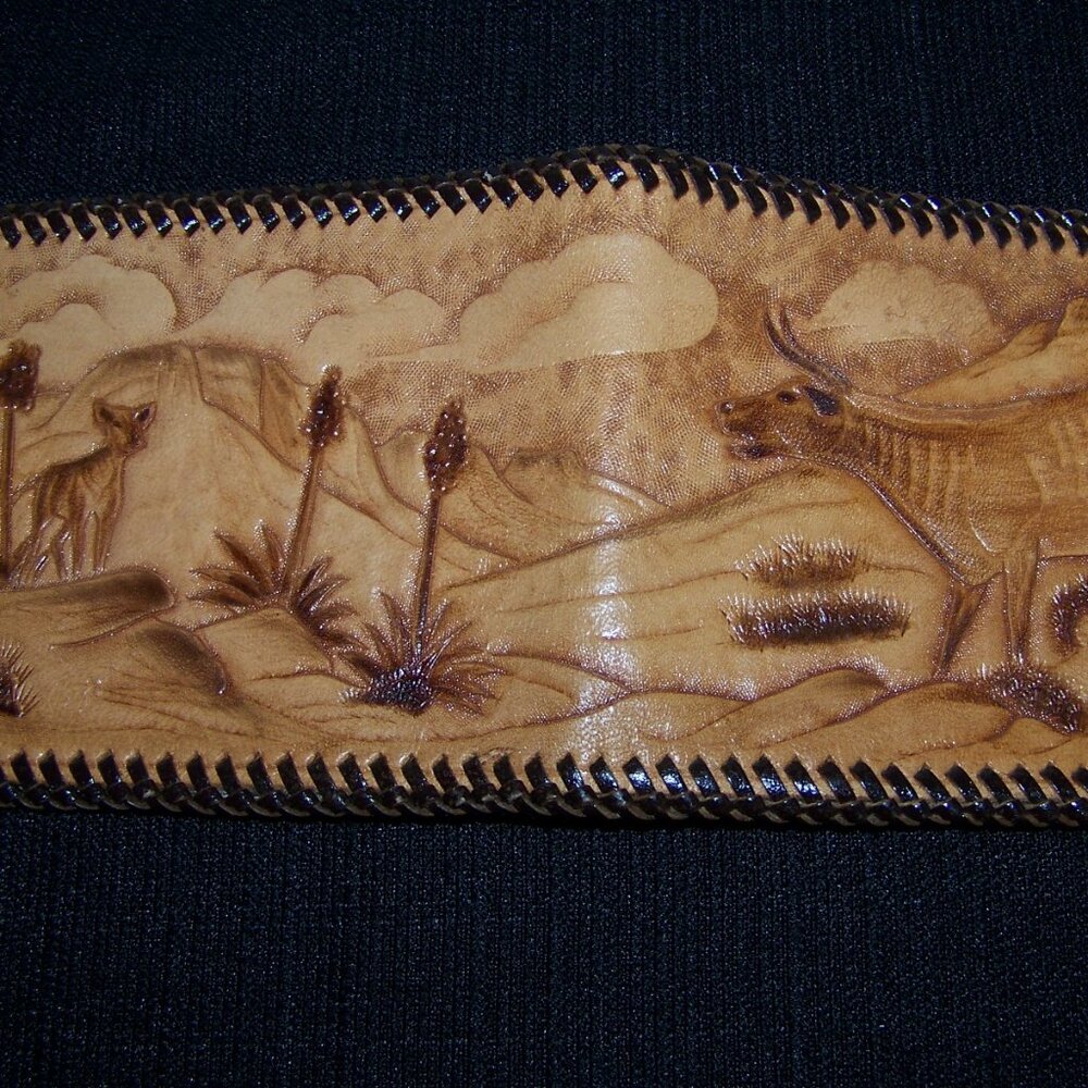 3D Natural Leather Unisex Bifold Wallet Western Tooled  Brown